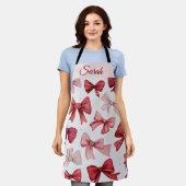 Red & Pink Bows Personalized Christmas Apron エプロン (着用した状態)