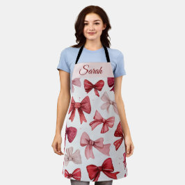 Red & Pink Bows Personalized Christmas Apron エプロン