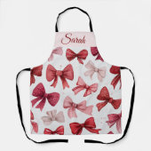 Red & Pink Bows Personalized Christmas Apron エプロン (正面)