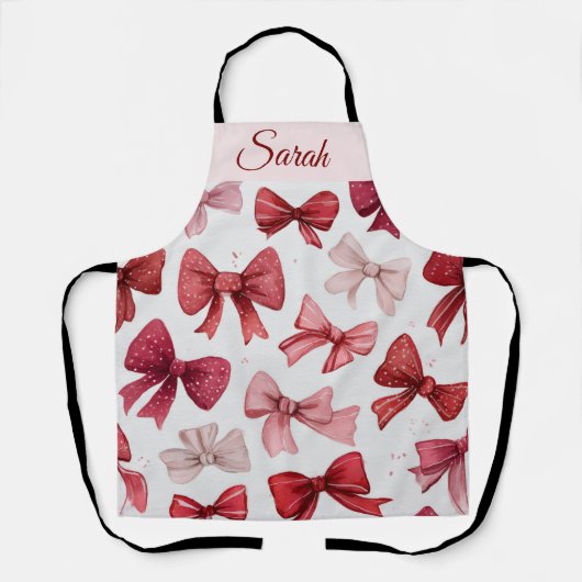 Red & Pink Bows Personalized Christmas Apron エプロン (正面)
