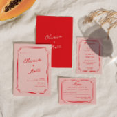 Red + Pink Colorful Wedding Invite アクリル招待状