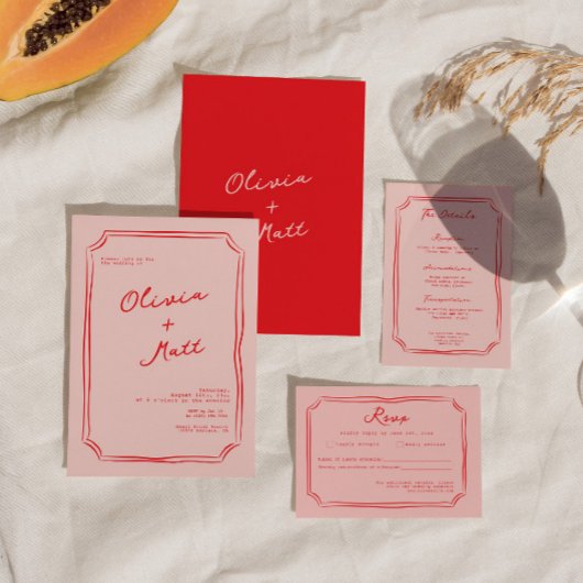 Red + Pink Colorful Wedding Invite アクリル招待状