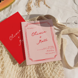 Red + Pink Colorful Wedding Invite 招待状