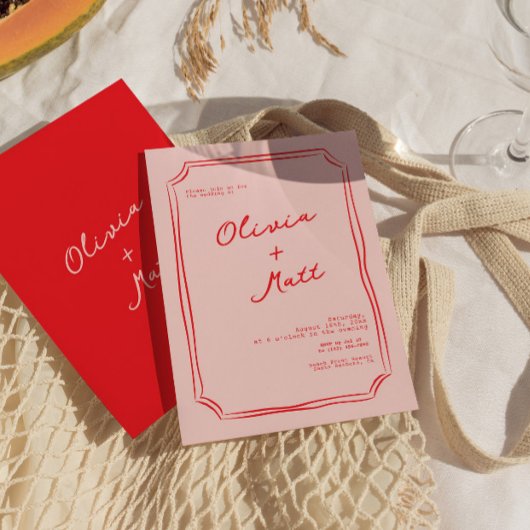 Red + Pink Colorful Wedding Invite 招待状