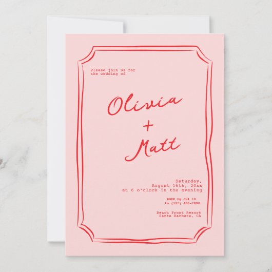 Red + Pink Colorful Wedding Invite 招待状 (正面)