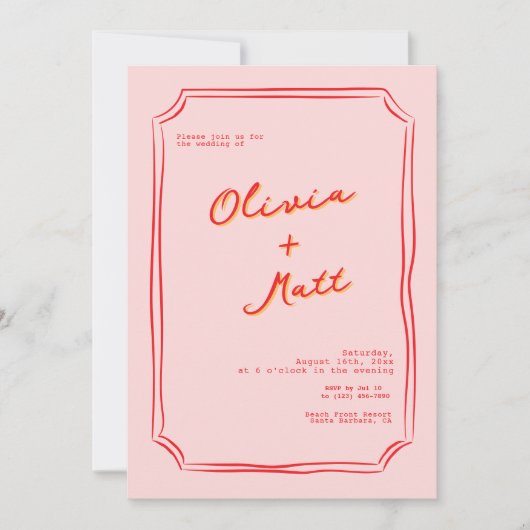 Red + Pink Colorful Wedding Invite 招待状 (正面)