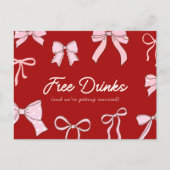 Red Pink Coquette Bow Free Drinks Save the Date 案内ポストカード (正面)