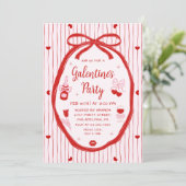 Red Pink Coquette Hand Drawn Galentine's Party  招待状 (スタンド正面)