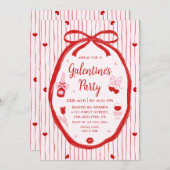 Red Pink Coquette Hand Drawn Galentine's Party  招待状 (正面/裏面)