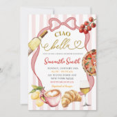Red Pink Coquette Stripes Italy Ciao Bella Bridal 招待状 (正面)