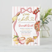 Red Pink Coquette Stripes Italy Ciao Bella Bridal 招待状 (スタンド正面)