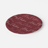 Red Pink Cream Script Pattern Merry Christmas  ペーパープレート (アングル)