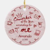 Red pink doodle hand drawn funny coworker quote セラミックオーナメント (裏面)