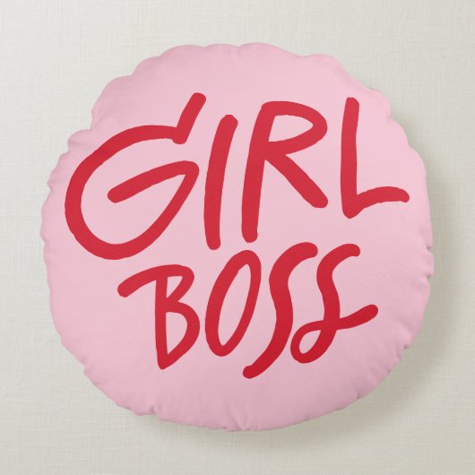 Red & Pink Feminine Girl Boss Bold Typography  ラウンドクッション (正面)