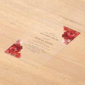 Red & Pink Floral Elegant Wedding アクリル招待状 (レイダウン)