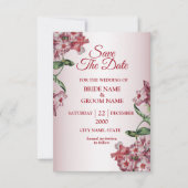 Red Pink Floral Green Leaves Modern Wedding セーブザデート (正面)