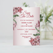 Red Pink Floral Green Leaves Modern Wedding セーブザデート (スタンド正面)
