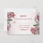 Red Pink Floral Green Leaves Modern Wedding Party 出欠カード (正面)