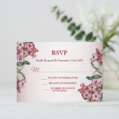 Red Pink Floral Green Leaves Modern Wedding Party 出欠カード (スタンド正面)