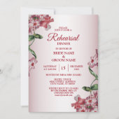Red Pink Floral Green Wedding Rehearsal Dinner 招待状 (正面)