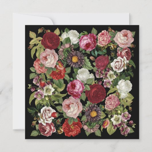 Red Pink Floral Greenery Rustic Black Wedding 招待状 (裏面)