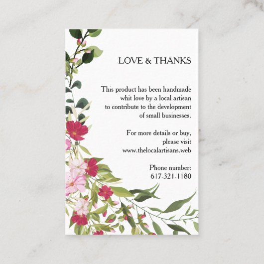 Red & Pink Floral Wreath Handmade with Love Quote 名刺 (裏面)