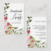 Red & Pink Floral Wreath Handmade with Love Quote 名刺 (正面/裏面)