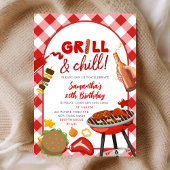 Red Pink Gingham Birthday BBQ invitation 招待状