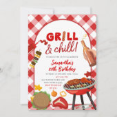 Red Pink Gingham Birthday BBQ invitation 招待状 (正面)