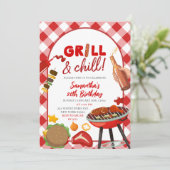Red Pink Gingham Birthday BBQ invitation 招待状 (スタンド正面)
