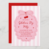 Red Pink Girly Coquette Bow Galentine's Day Party 招待状 (正面/裏面)