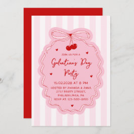 Red Pink Girly Coquette Bow Galentine's Day Party 招待状
