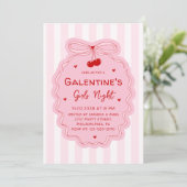 Red Pink Girly Coquette Bow Galentines Girls Night 招待状 (スタンド正面)
