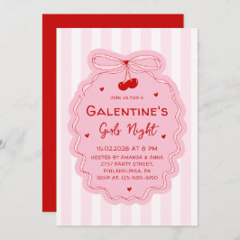 Red Pink Girly Coquette Bow Galentines Girls Night 招待状