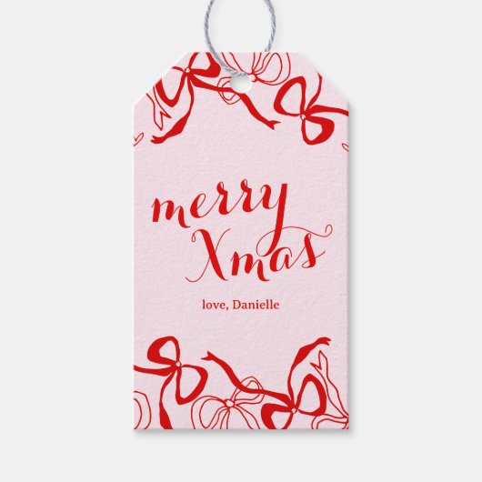Red Pink Girly Coquette Christmas ギフトタグ (正面)