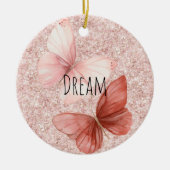 Red Pink Glitter Butterflies Christmas セラミックオーナメント (正面)