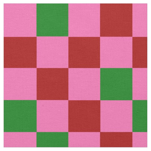 Red Pink Green Checkered Pattern Design  ファブリック (クローズアップ)