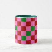 Red Pink Green Checkered Pattern Design  マグカップ (中央)