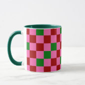 Red Pink Green Checkered Pattern Design  マグカップ (左)