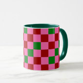 Red Pink Green Checkered Pattern Design  マグカップ (正面右)