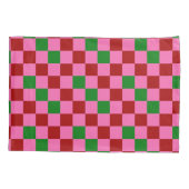 Red Pink Green Checkered Pattern Design  枕カバー (裏面)