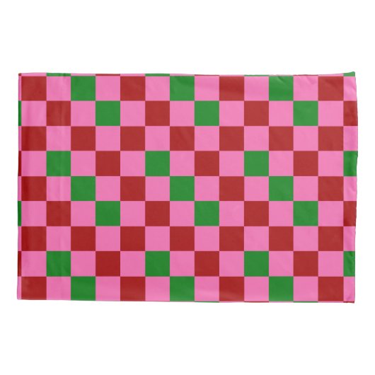 Red Pink Green Checkered Pattern Design  枕カバー (裏面)