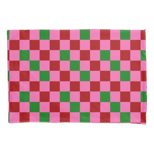 Red Pink Green Checkered Pattern Design  枕カバー (正面)
