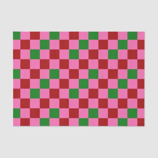 Red Pink Green Checkered Pattern Design  薄葉紙 (正面)