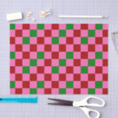 Red Pink Green Checkered Pattern Design  薄葉紙 (クラフト)
