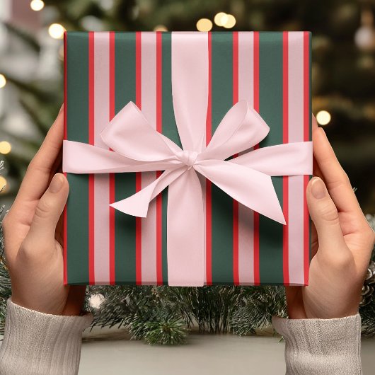 Red, Pink & Green Stripe ラッピングペーパー