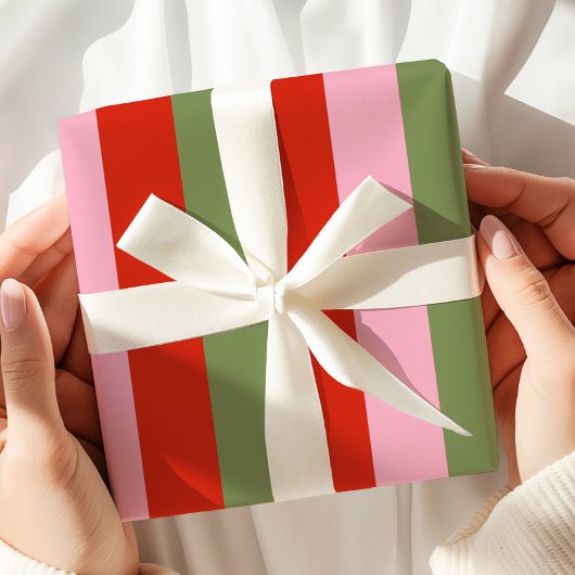 Red Pink Green Stripes ラッピングペーパー
