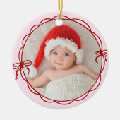 Red Pink Hand Drawn Bow Frame Newborn Baby's Photo セラミックオーナメント (正面)