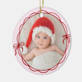 Red Pink Hand Drawn Bow Frame Newborn Baby's Photo セラミックオーナメント (左)