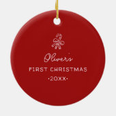 Red Pink Hand Drawn Bow Frame Newborn Baby's Photo セラミックオーナメント (裏面)